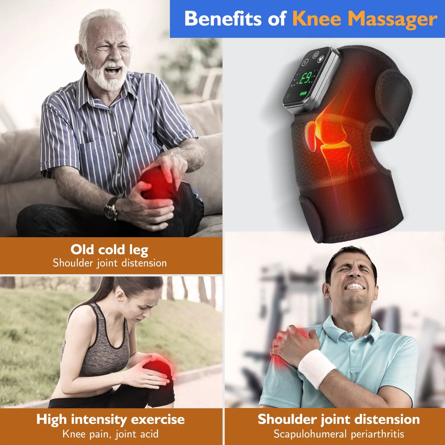 Masseur Genou Rechargeable – Vibration & Chaleur 3 Vitesses | LuxFlex