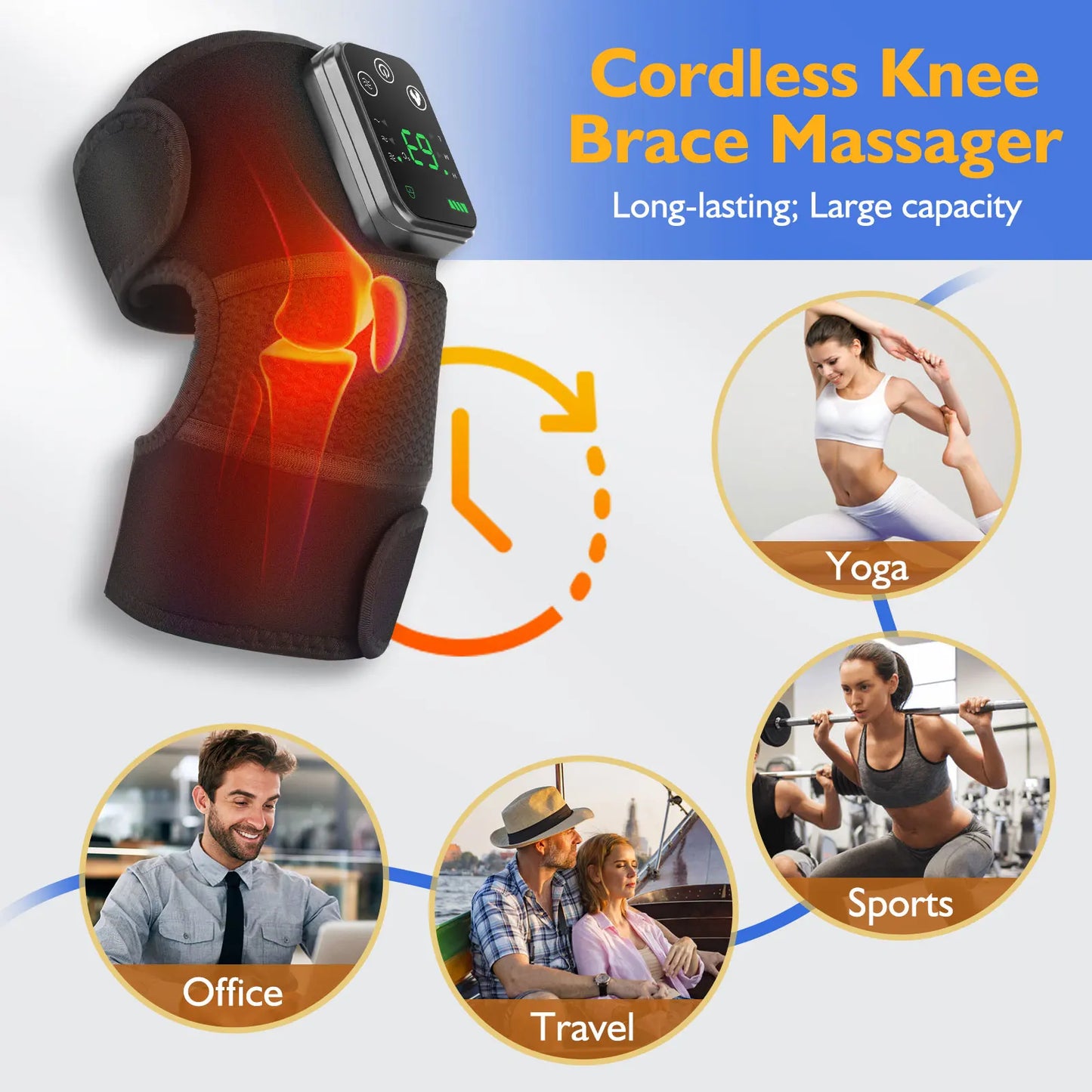 Masseur Genou Rechargeable – Vibration & Chaleur 3 Vitesses | LuxFlex