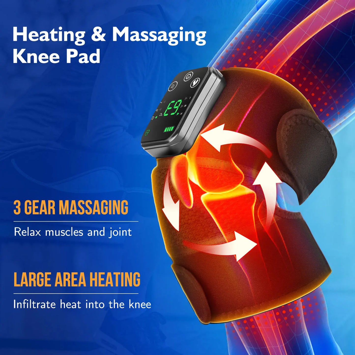 Masseur Genou Rechargeable – Vibration & Chaleur 3 Vitesses | LuxFlex
